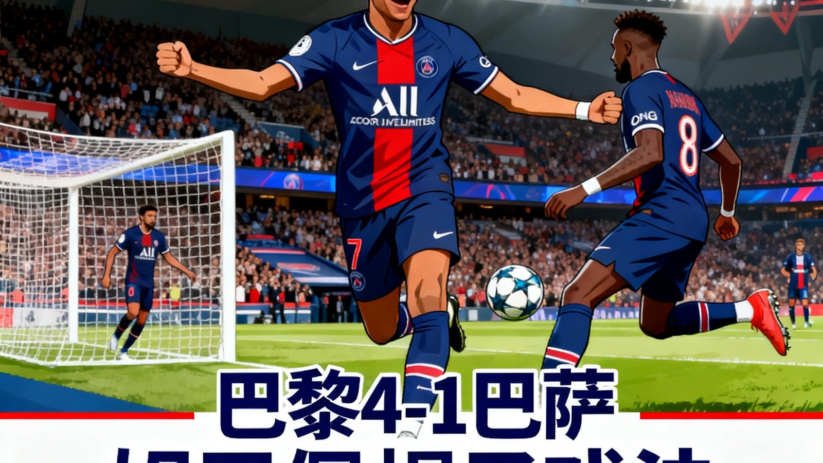 足球吧欧冠战报：巴黎4-1巴萨，姆巴佩帽子戏法，登贝莱传射